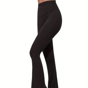 TEMU 여성용 초극세사 하이웨이스트 플레어 팬츠, 복부 제어 소프트 부츠컷 팬츠, 여성 액티브웨어