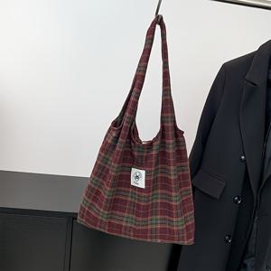 TEMU 패셔너블한 체크무늬 여성 토트백 (패턴은 다양함)