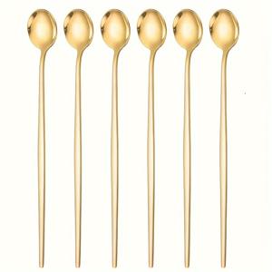 TEMU 6개 골든 아이스티 스푼 커피 스푼 - 스테인리스 스틸, 포르투갈 디자인, 미러 폴리싱, 로스터테일, 소다, 커피에 완벽, 식기세척기 안전
