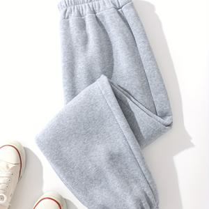 TEMU 솔리드 컬러 탄성 허리 스포츠 바지 여성용 가을/겨울 야외용 두꺼운 캐주얼 피트니스 런닝 바지 루즈핏 앵클 바지