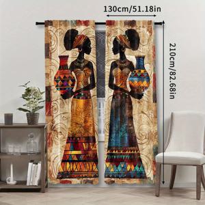 TEMU 2개, 2D 보호 여성 프린트 커튼, 스타일 창문 장식, 로드 포켓 마운트, 디지털 프린팅 커튼, 폴리에스터 소재, 거실, 주방, 침실, 서재, 식당, 홈 데코용 (로드 미포함)