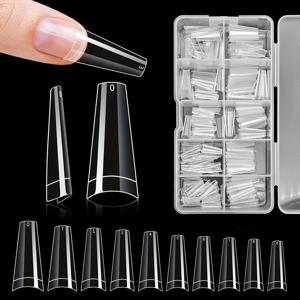 TEMU 500개 코핀 네일 팁 - 내구성 ABS, 모양, 10가지 사이즈, 세련된 투명 케이스, 살롱 등급 네일 아트 & DIY 애호가용