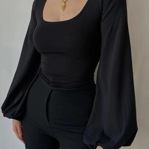 TEMU 퍼프 소매 스퀘어넥 블라우스