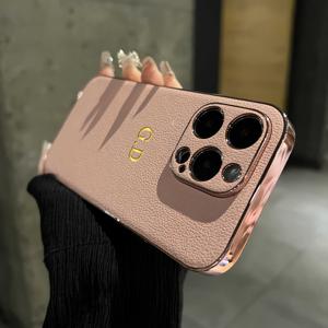 TEMU 아이폰 17 16 15 14 13 12 11 프로 맥스 맞춤형 폰 케이스 - 이름 이니셜 각인 3D 골드 핫 스탬핑 프로세스 럭셔리 도금 범퍼 리치 패턴 인조 가죽 케이스