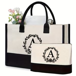 TEMU 2개 세트 여성용 모노그램 토트백 & 클러치 세트 - 이니셜/이름 토트백과 화장품 파우치, 크리스마스/어버이날/발렌타인데이 선물로 완벽 - 친구, 엄마, 할머니, 베프, 웨딩 브라이즈메이드/그루즈맨 선물로 이상적