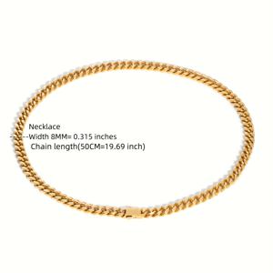 TEMU 8mm 와이드 스테인리스 스틸 네 면 핸드 폴리시 광택 쿠바 목걸이 & 팔찌, 진공 도금 18K 골드 플레이트 힙합 액세서리 선물 (남녀 공용)