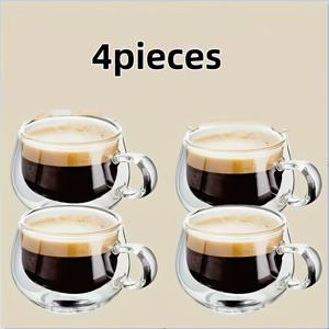 TEMU 4개 세트 150ml 커피컵, 이중벽 유리컵, 고강도 보로실리케이트 유리, 냉온음료용, 전자레인지 사용 가능, 우유컵, 아침식사용 컵, 맥주잔, 차가운 음료용 잔으로 적합. 홈용, 선물용으로 완벽한 휴일 선물 세트