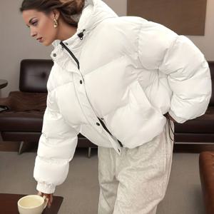 TEMU 새해 아이템 / 겨울 패션 코트 / 여성 루즈핏 재킷, 여성용 숏 후드 코트, 가을/겨울용 따뜻한 화이트 재킷, 캐주얼 지퍼업 푹신한 후드 재킷 (여성용) - 긴소매 재킷 - 가을에 따뜻하고 편안함