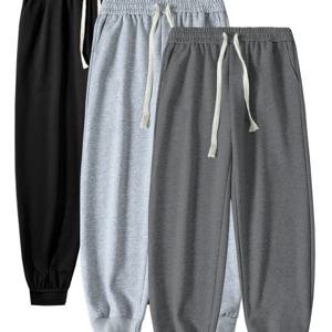 TEMU 남성용 경량 통기성 운동 바지 3팩, 신축성 있는 종아리 밴딩 및 조절식 드로스트링 허리 - 루즈핏 트레이닝 트레k 수트, 헬스장용 - 봄 여름 가을 캐주얼웨어 (3개입 팩)