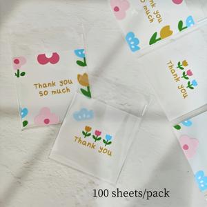 TEMU 100/200매(1팩), 플라워 시리즈 선물 포장백, 10*10cm 투명 사각형 자체 밀봉 비닐 포장백, 파티 선물용 봉투