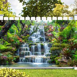 TEMU 봄과 여름의 숲 속 폭포가 특징인 대형 빈티지 풍경 배경막. 파티 배경, 축하 장식, 야외 장식 및 정원 장식에 적합하며 설치가 용이합니다.