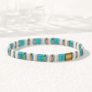 TEMU 스타일 봄/여름 신상 해외 수입 유리 비즈 TILA 탄성 라인 팔찌 주얼리 - 오션 시리즈 해변 서핑 팔찌, 모든 계절에 적합