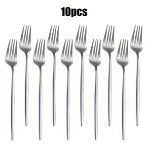 TEMU 5/10 스테인리스 스틸 포크 세트, 8.46인치 은색 스테인리스 스틸 샐러드 포크 세트, 과일 포크 세트, 거울 광택, 식기세척기 사용 가능, 가정, 주방, 축제 및 레스토랑 사용에 적합