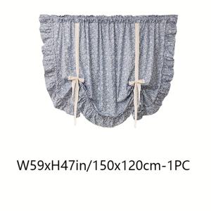 TEMU 1개 미국식 레트로 시골풍 블루 러플 레이스 자수 짧은 커튼 탑 로드 포켓 고품질 부드러운 걸이형 안감 없는 세탁 가능 거실 침실 베이 윈도우 홈 데코 현관 파티션 드레이프