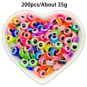 TEMU 200개 데빌스 아이 레진 비즈 - 플랫 라운드 혼합 컬러 아이 디자인 DIY 주얼리 만들기 공예용품, 팔찌 목걸이 키체인 (35g), 창의적인 프로젝트, 광택 마감, 핸드메이드 액세서리, 비즈 제작 애호가용