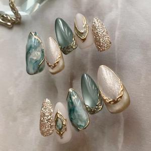 TEMU 틸 투 옴브레 글리터 프레스온 네일 - 아몬드 쉐이프 미디엄 길이, 일상 & 포멀 이벤트용 쉬운 적용 살롱 퀄리티 매니큐어, 귀여운 디자인, 파티 액세서리, 고급스러운 마감, 뷰티 애호가를 위한 네일 제품