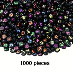TEMU 1000개 아크릴 글자 비즈 4x7mm 블랙 A-Z | 밝은 네온 & 핑크 컬러, 매끄러운 원형 글자, DIY 액세서리 제작, 할로윈 공예, 팔찌, 목걸이용 장식 비즈