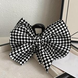 TEMU 1개 라이트 럭셔리 체크무늬 양면 리본 헤어핀, 고급스러운 올림머리, 큰 클립, 여성용 뒷머리 상어 클립 헤어 액세서리