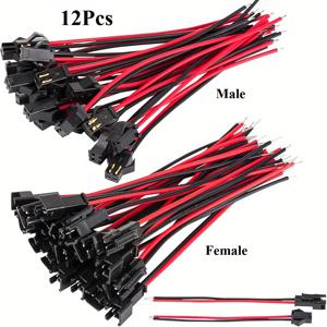 TEMU 12pcs JST SM 2.54mm 2-Pin Terminal Wire, Male and Female Mating Connector Adapter, Compatible with Monochrome LED Strip Lights and Smart Mirror Decorative Splicing