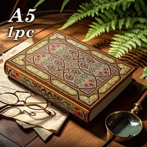 TEMU 1개, A5, 256페이지, 빈티지 플라워 하드커버 노트북, 컬러풀 페이지 플래너, 골드 포일 레이저 북, 저널, 여행 다이어리, 아트 스테이셔너리, 완벽한 선물, 오피스 용품, 크리스마스 선물