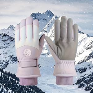 TEMU 여성용 두꺼운 터치스크린 스키 장갑 1켤레, 따뜻하고 잡기 쉬운 야외 겨울 스키 장갑에 적합, 여성용 따뜻한 장갑, 회색, 검정색, 보라색 흰색 겨울 자전거 장갑