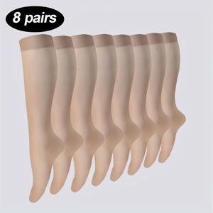 TEMU 세련된 봄/여름 여성용 JK 종아리 양말 8켤레, 일본 스타일 타이트 롱 스타킹, 단색 캐주얼 얇은 니하이 삭스, 부드러운 탄성 원단으로 제작, 편안하고 통기성이 좋음, 발 부분 강화, 일상복으로 적합