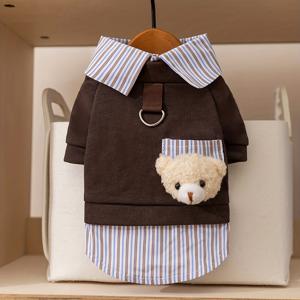 TEMU 귀여운 곰돌이 테마 애완동물 옷, 세로 칼라 옷, 고양이 및 강아지용