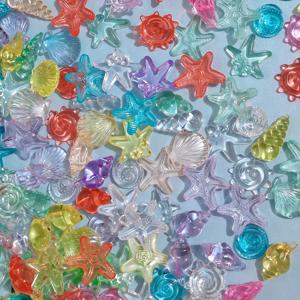 TEMU 120G (약 80개입) 다양한 색상과 모양의 투명하고 반짝이는 인조 조개껍데기, , 해파리 혼합, 어항, 연못, 정자 및 인조 해변 야외 장식에 적합