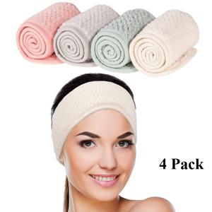 TEMU 메이크업용 스파 페이셜 헤어밴드 4개 세트, 조절 가능한 헤어 랩, 얼굴 클렌징, 샤워, 스포츠 및 요가를 위한 부드러운 타월 밴드