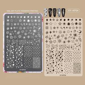 TEMU 네일 아트 스탬핑 플레이트, 스테인리스 스틸 전사판, KF 시리즈 (리본, 꽃무늬, 별, 줄무늬, 체크무늬 패턴), 홈용, 살롱, 네일 아티스트용 네일 아트 페인팅