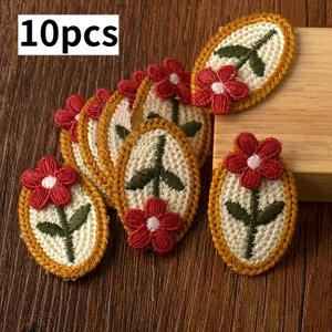 TEMU 빨간색과 노란색 타원형 레이스 레깅스, 니트 꽃 자수 패치, 패치워크 의류, 헤어 클립, 장식 스티커를 포함한 장식용품 10종 세트