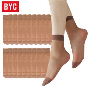 TEMU BYC 20켤레 여성 발목스타킹, 고탄력 대용량 묶음 세트, 봄 여름 가을 사계절, 살색, 커피, 검정 스타킹