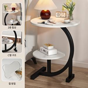 TEMU [국내발송] 이중층 메탈다리 커피테이 화이트 갈색 우드베니어 사이드테이블 소파테이블 수납선반 거실 침실 발코니 원룸 공간활용 다용도 테이블