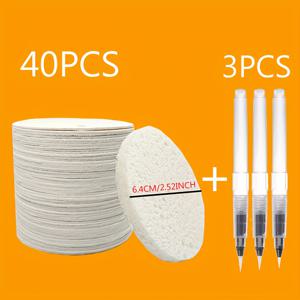 TEMU 18/43개 3D 원형 폼 아트 공예 용지, 6.4Cm/2.52인치 압축 스펀지 15/40개 및 물 저장 펜 활동 및 창의 프로젝트 3개 포함 - 푹신한 질감의 아트 용지, 드로잉 도구, 창의적인 디자인 수제 장식 용지