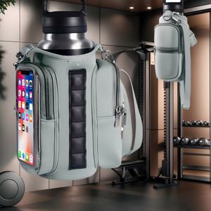 TEMU 회색 남녀공용 자석 헬스백, 조절식 어깨끈, 업그레이드된 자석 파우치, 사무용 물병 홀더 포함. 여행, 직장, 스포츠용 및 주머니가 있는 물병 슬링백으로 적합. 자석 물병 홀더가 있는 자석 헬스백 컴패니언은 헬스장, 여행, 직장, 스포츠에 이상적입니다