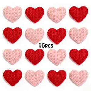 TEMU 8개/16개입 어버이날 핸드메이드 하트 장식 - 핑크 & 레드 코바늘 뜨개질 털실 하트, 선물 장식, 공예 & 홈 데코