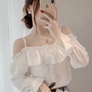 TEMU 2026년 신상 레이스 오프숄더 디자인 긴팔 여성용 봄/가을 셔츠