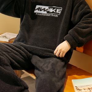 TEMU 남성용 산호 벨벳 파자마 가을과 겨울용 두꺼운 벨벳 겨울 플란넬 따뜻한 청소년 홈웨어 얇은 슈트