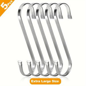 TEMU 5개의 대형 S자 모양 후크, 견고한 스테인레스 스틸 후크, 주방용 후크, 가정용 S자 모양 금속 스틸 튜브 후크, 다용도로 옷, 주방용품, 칼, 식물, 수건, 정원 도구에 완벽함