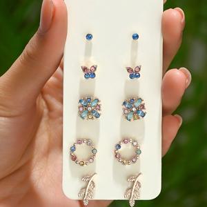 TEMU 5쌍/세트 패셔너블하고 우아한 교체 가능한 라인스톤, 나비 반지, 잎사귀 귀걸이 세트 1주일 귀걸이 세트 합금 주얼리 액세서리 데일리 파티 축제용 고급스러운 기념일 선물 데이 커플 선물 엄마 선물 2024년 새해 선물