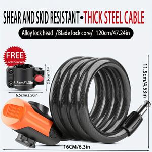 TEMU 산악 자전거 키 잠금, 방지 도난 방지 전기 자전거 와이어 잠금 고정 체인 잠금