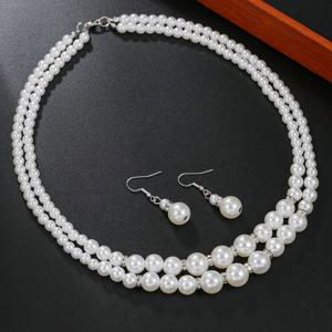 TEMU 세련된 이중 레이어 인조 진주 목걸이 및 귀걸이 주얼리 세트