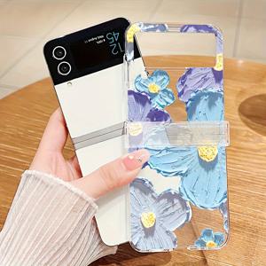 TEMU 삼성 갤럭시 Z 플립 5 5G Z플립4/Z플립3 폰 케이스 오일 페인팅 꽃 무늬 투명 PC 하드 여성용 보호 케이스