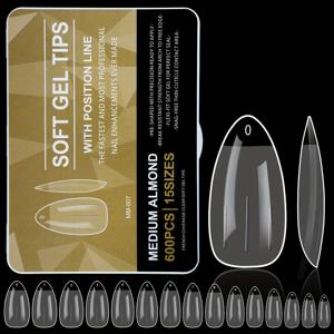 TEMU Quickchic 중간 알몸 모양 풀 커버 아크릴 투명 네일 프레스온 600개입 (하프 매트 엔드, 엑스트라 롱 코핀 모양 네일 팁용 소프트 젤 클리어 15가지 사이즈)