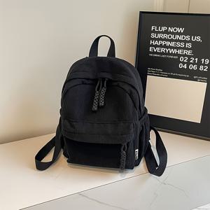 TEMU 2024 신상 여성용 겨울 코듀로이 소형 백팩, 학생용 캐주얼 플란넬 숄더백, 숲 스타일 미니 럭사크