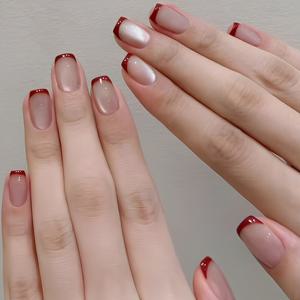 TEMU 새로운 프랑스 스타일 네일 추가 (접착제 포함), 레드 숏 스퀘어 네일, 웨어 네일, 인기 섹시 여성 패션 인조 네일 세트, 30개 웨어 네일, 무료 네일 파일 1개 포함, 접착제 인조 네일, 여성용 MY346 Cat에 적합