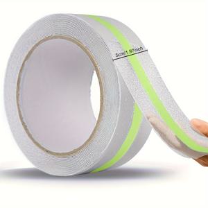 TEMU PEVA 투명 테이프, 야간 발광 기능 및 미끄럼 방지 효과, 실내외 계단 발판에 적합. 샤워실 바닥의 안전 경고 기능으로 사용되며, 2인치 x 16.4피트 롤로 제공됩니다. 계단 발판에 이상적입니다.