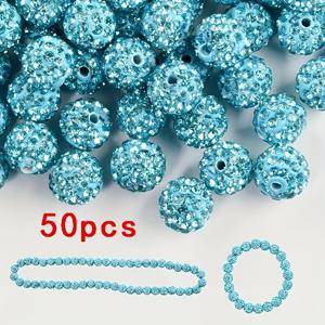 TEMU 50개 10mm 핸드메이드 아이스 시리즈 라인스톤 클레이 비즈 - 베이스볼 스파클 샴발라 디스코 볼 디자인, 연한 블루 패션 스파클 DIY 주얼리 만들기, 목걸이, 크리스마스 장식용, 라인스톤 비즈, 반짝이는 비즈 액세서리, 수제 비즈