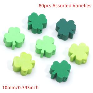 TEMU 80개 혼합 색상 폴리머 클레이 클로버 비즈, 10mm 장식용 매듭, 보석 만들기, DIY 목걸이 팔찌 공예 액세서리
