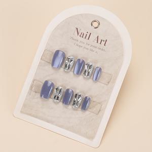 TEMU 가을, 겨울용 블루 캣아이 프레스온 네일 10개입, 수제 및 탈착 가능, 달콤하고 멋진 풀 커버리지 디자인, 여성 및 : 프레스온 인조 네일